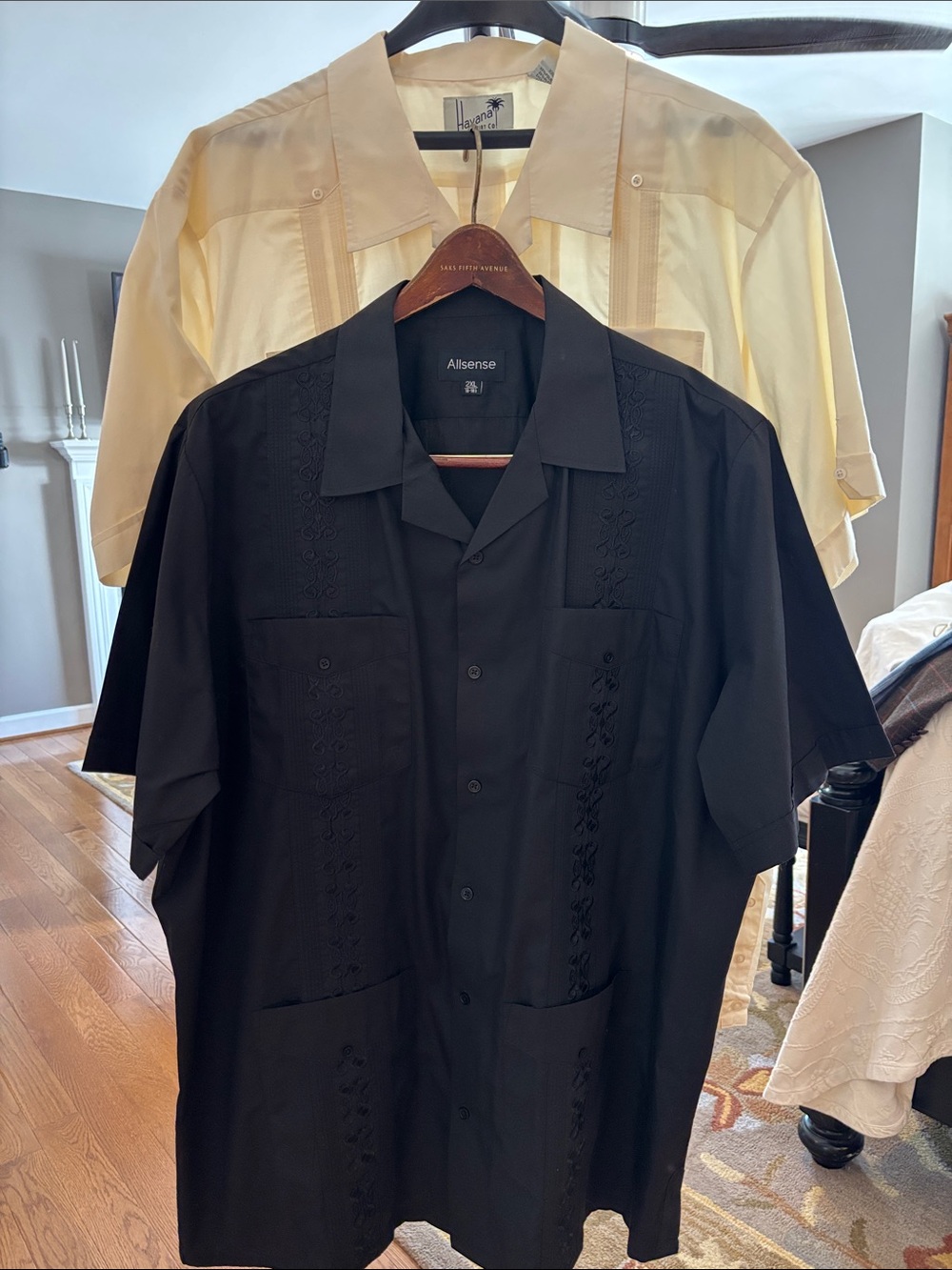 Two Men's Short-Sleeve Embroidered Guayabera Shirts